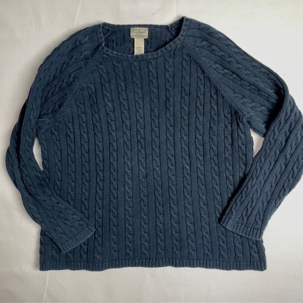 L.L.Bean Plux Size Navy Cable Knit Sweater Cotton Crewneck Chunky Cozy Size 2X
